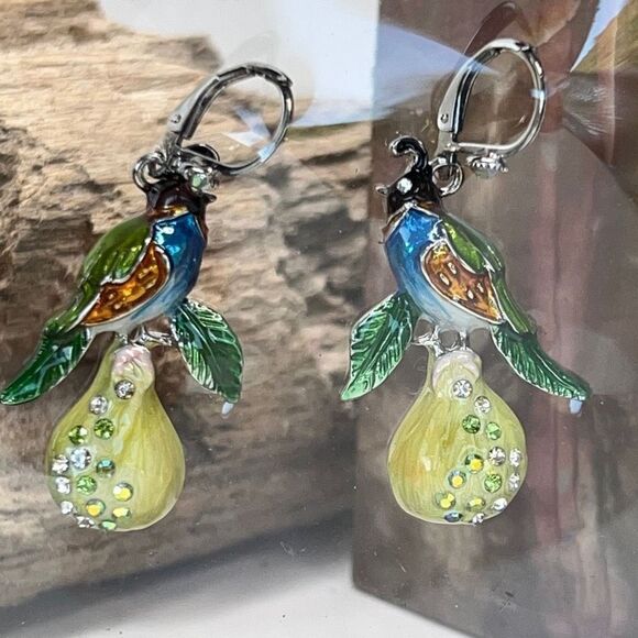 KIRKS FOLLY 12 DAYS OF CHRISTMAS Pear Tree EARRINGS - Picture 1 of 8